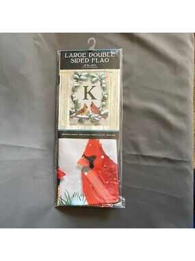 Large Double-Sided Garden Flag - Cardinals & Wreath Design - Monogram "K" - 28"